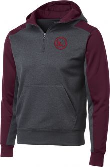 Unisex Fleece Colorblock 1/4-Zip Hooded Sweatshirt, Graphite Heather/ Maroon